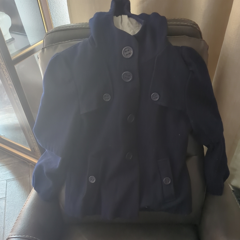 Anthropologie Elevenses Womens Wool Blend Hooded Barbette Peacoat Sz 12 Navy
